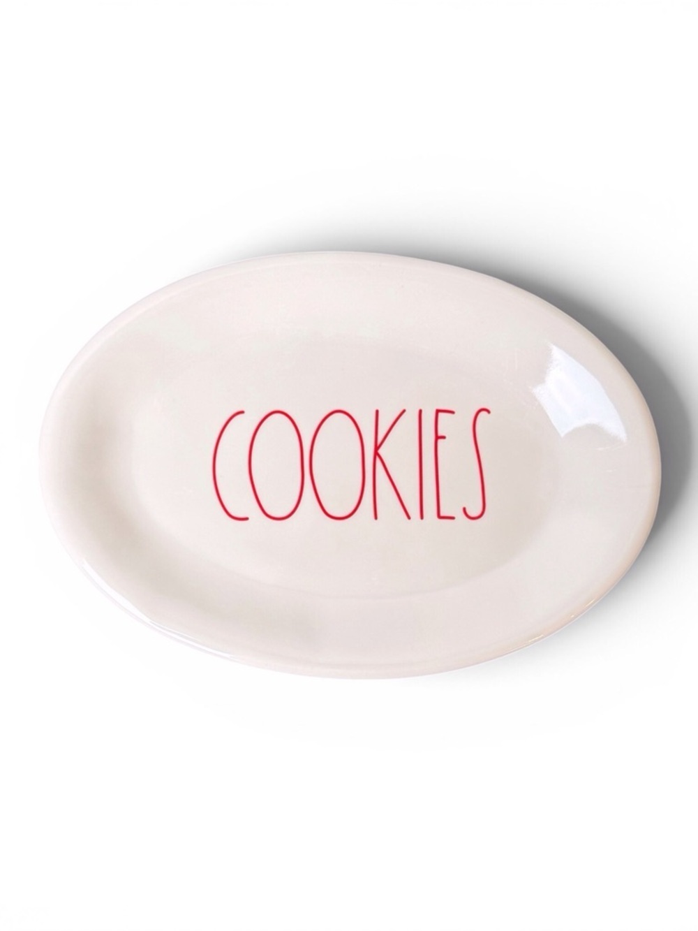 Rae Dunn by Magenta 8” Oval 'COOKIES' Plate Melamine White/Red EUC